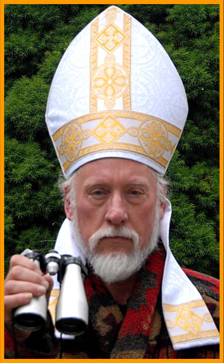 religious leader with binoculars